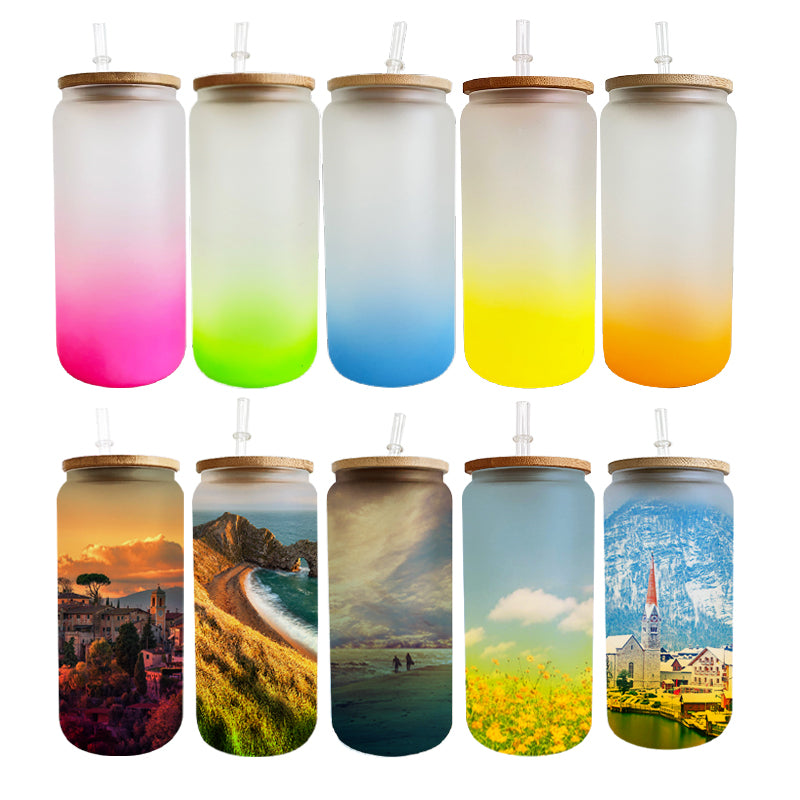 Sublimation Glass Tumbler with bamboo lid and handle – HTVMAX